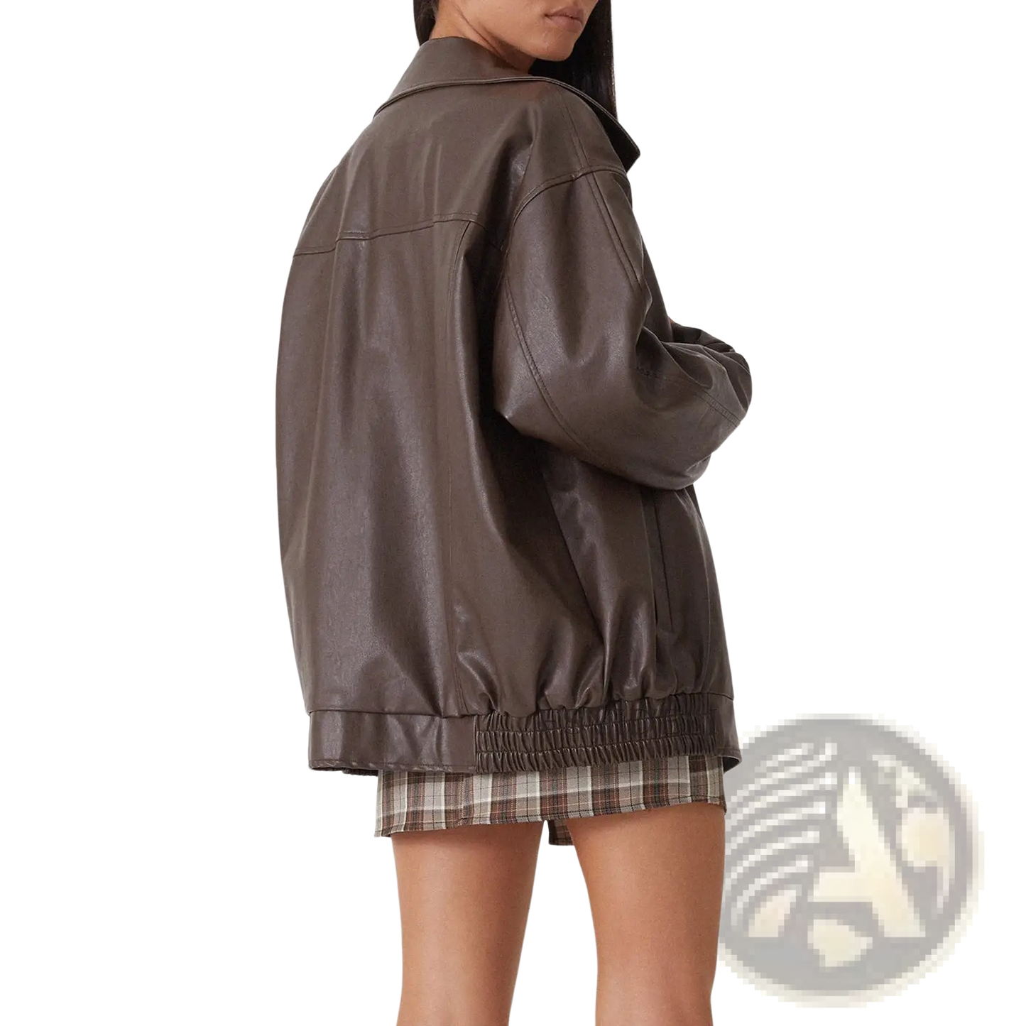 Faux Leather Bomber Jacket Relaxed Fit Women's Coat