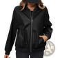 Faux Leather Bomber Jacket with Ribbed Cuffs