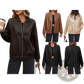Faux Leather Bomber Jacket with Ribbed Cuffs