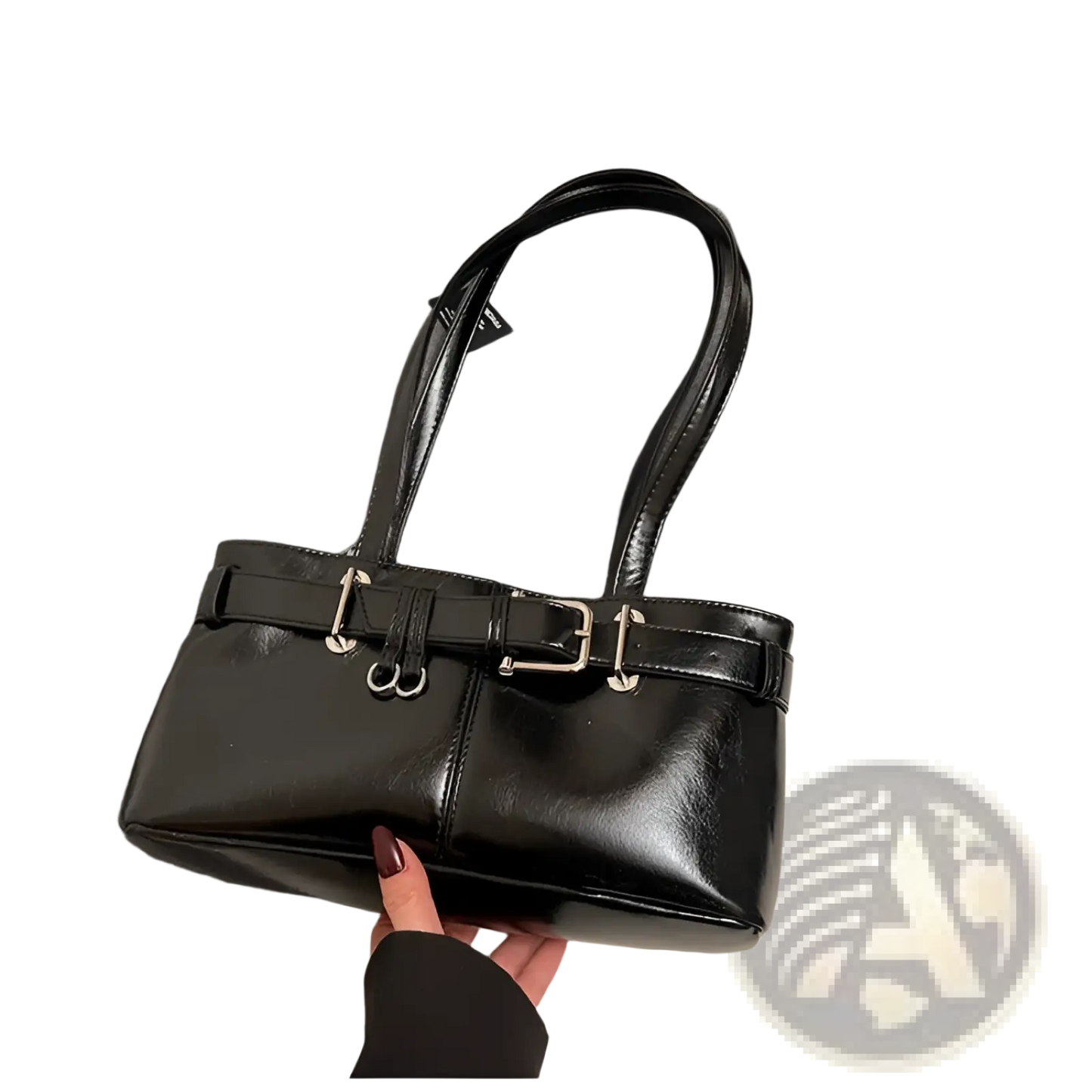 Faux Leather Buckle Shoulder Bag with Bow Charm