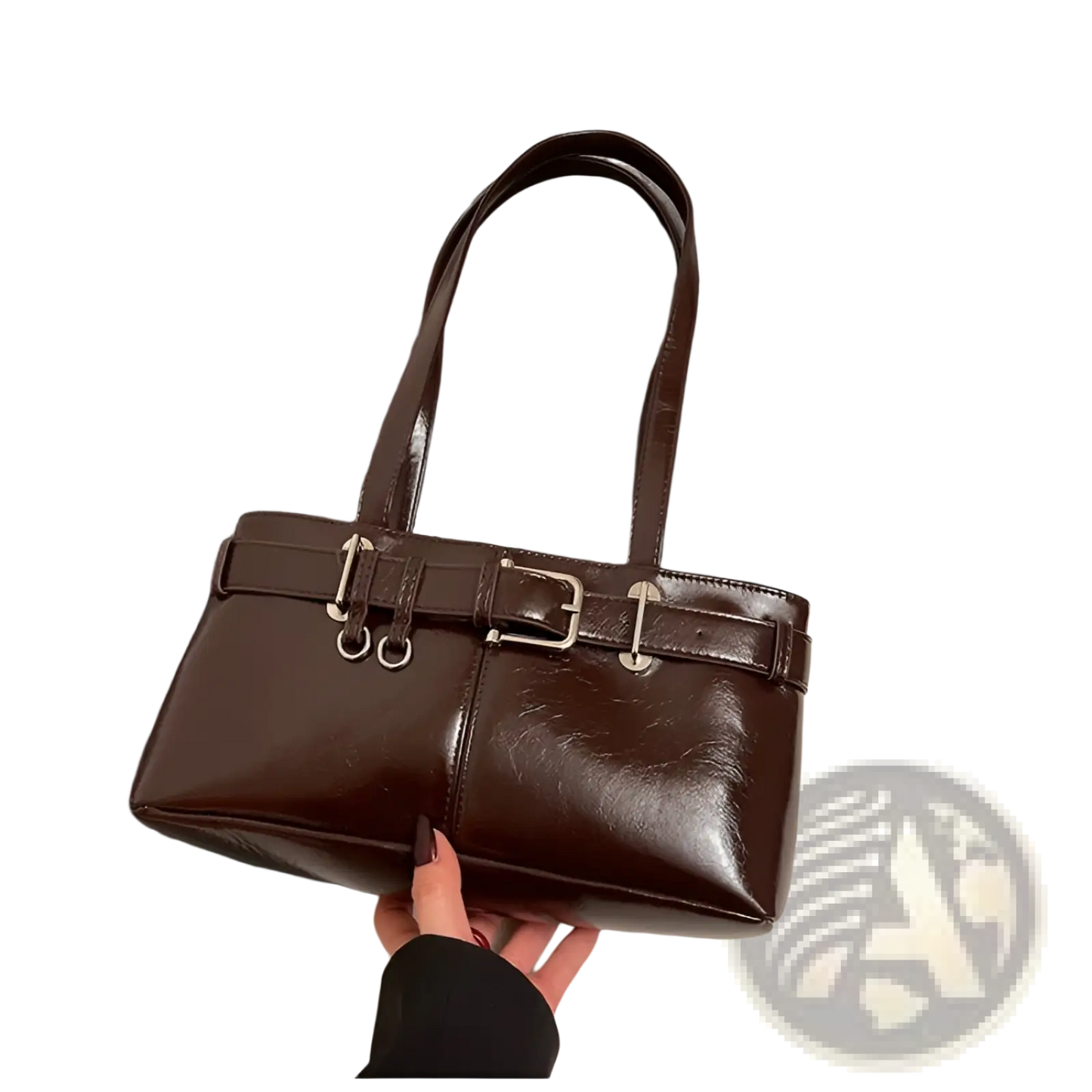 Faux Leather Buckle Shoulder Bag with Bow Charm