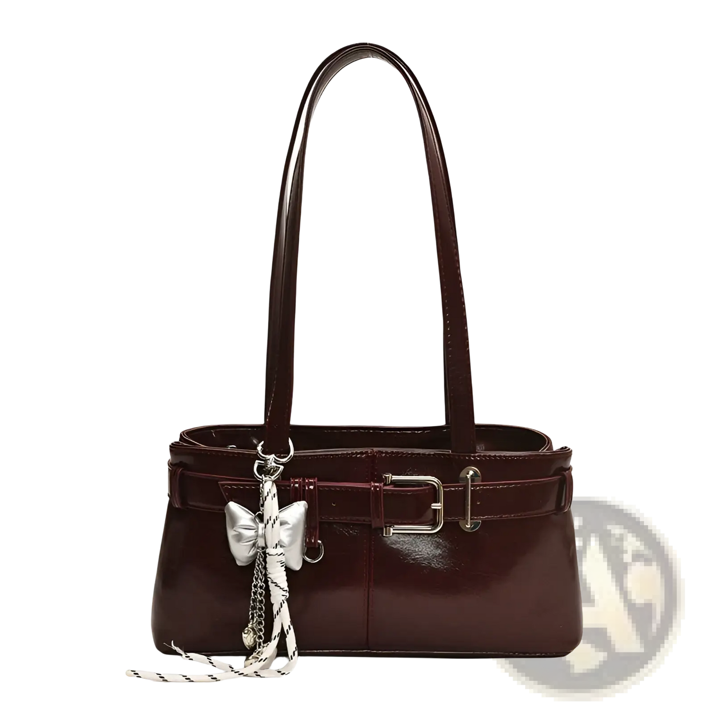 Faux Leather Buckle Shoulder Bag with Bow Charm