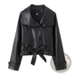 Faux Leather Double Breasted Belted Trench Coat