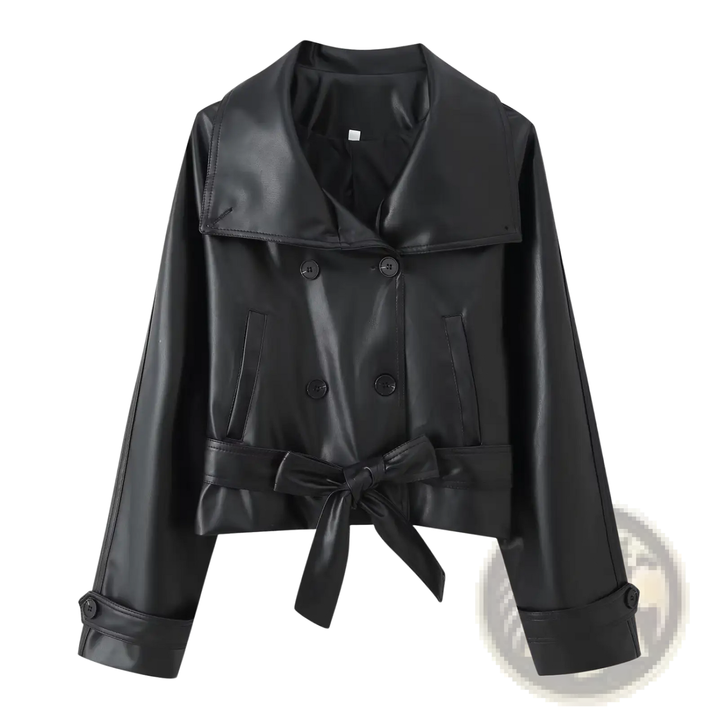 Faux Leather Double Breasted Belted Trench Coat