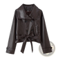 Faux Leather Double Breasted Belted Trench Coat