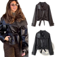 Faux Leather Double Breasted Belted Trench Coat