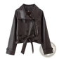 Faux Leather Double Breasted Belted Trench Coat