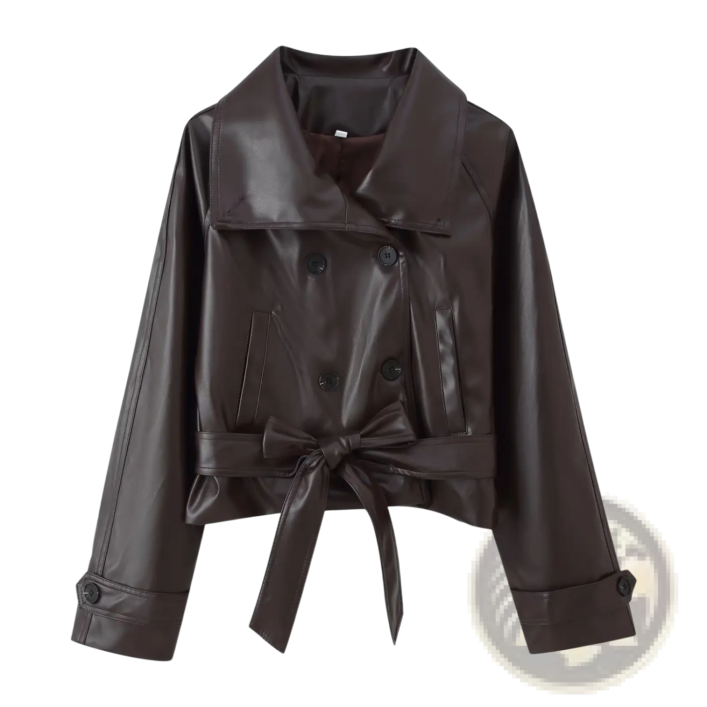 Faux Leather Double Breasted Belted Trench Coat