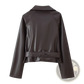 Faux Leather Double Breasted Belted Trench Coat