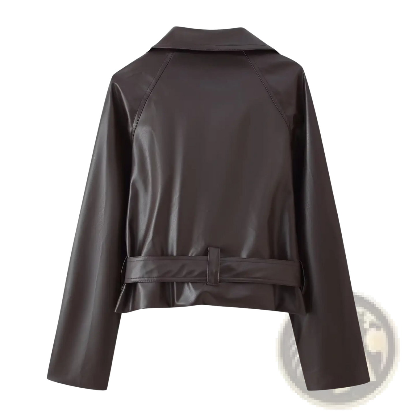 Faux Leather Double Breasted Belted Trench Coat