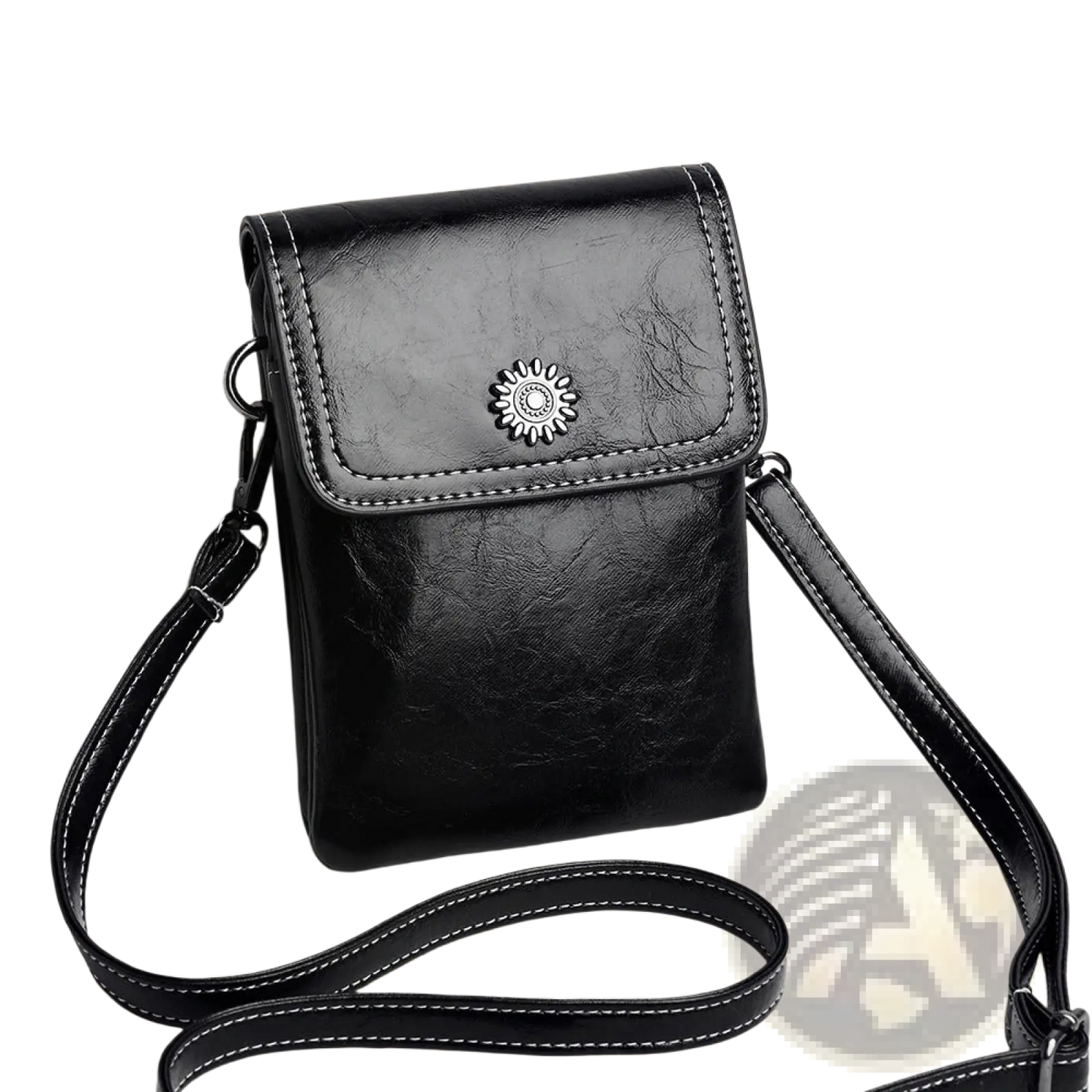 Faux Leather Floral and Sunburst Crossbody Phone Bag
