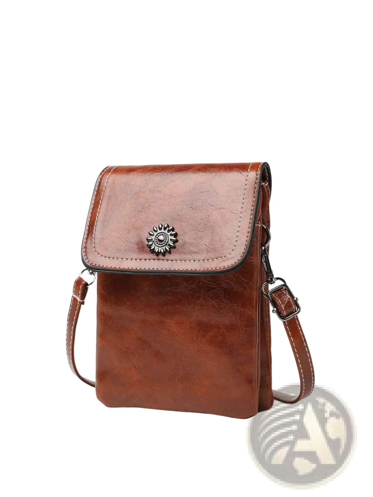 Faux Leather Floral and Sunburst Crossbody Phone Bag