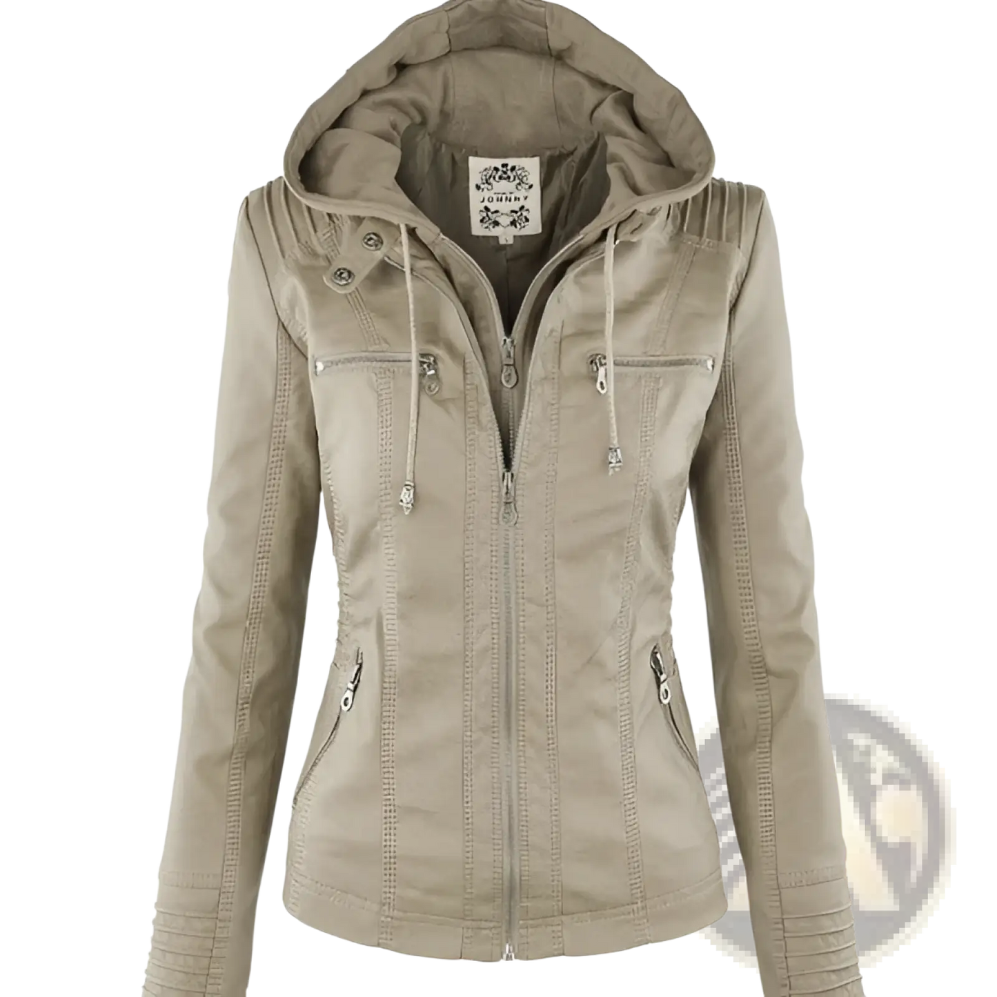 Faux Leather Moto Jacket with Detachable Hood