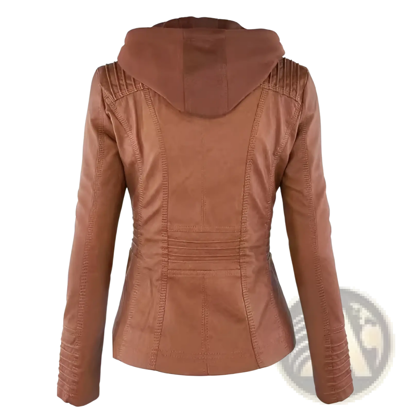 Faux Leather Moto Jacket with Detachable Hood
