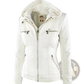Faux Leather Moto Jacket with Detachable Hood