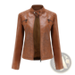 Faux Leather Moto Jacket Quilted Slim Fit Outerwear