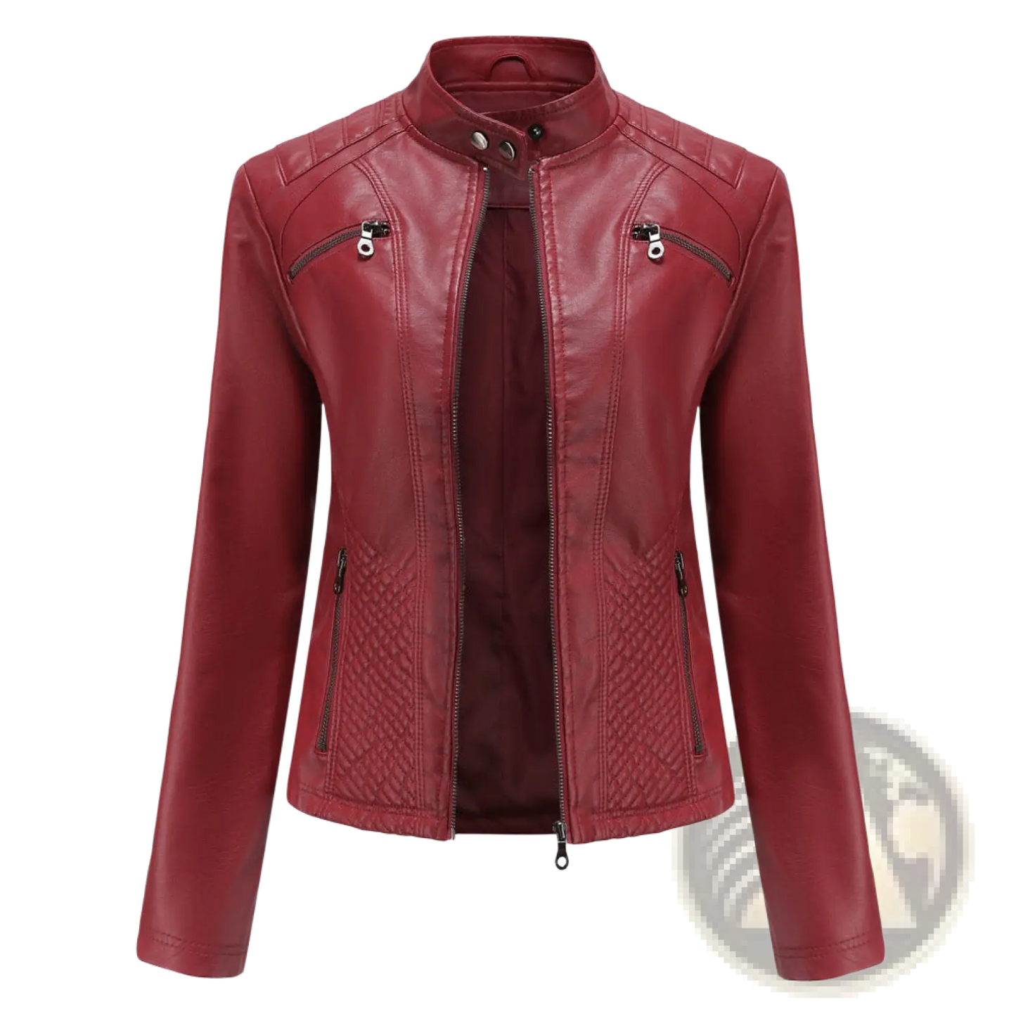 Faux Leather Moto Jacket Quilted Slim Fit Outerwear