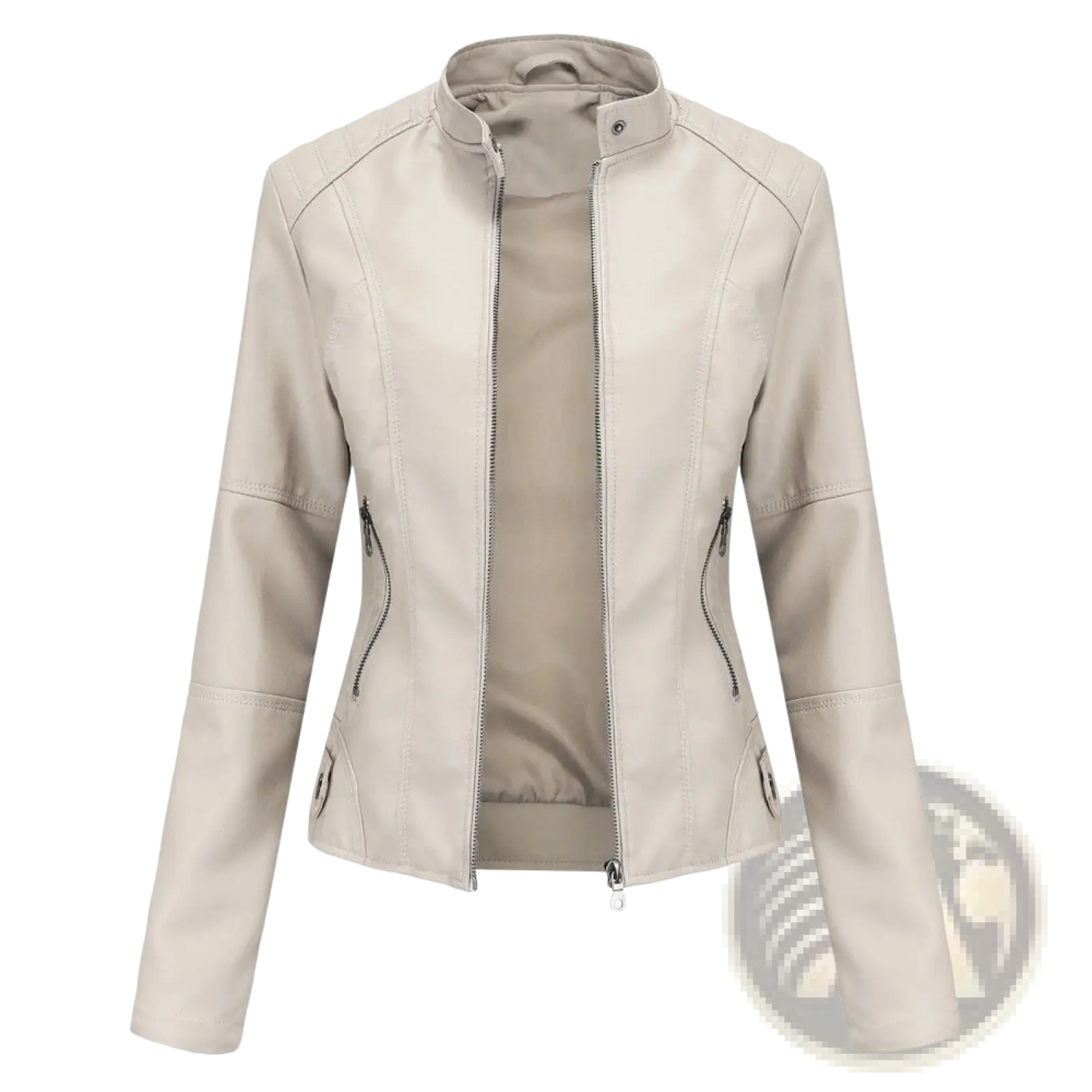Faux Leather Moto Jacket Slim Fit Stand Collar