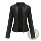 Faux Leather Moto Jacket Slim Fit Stand Collar