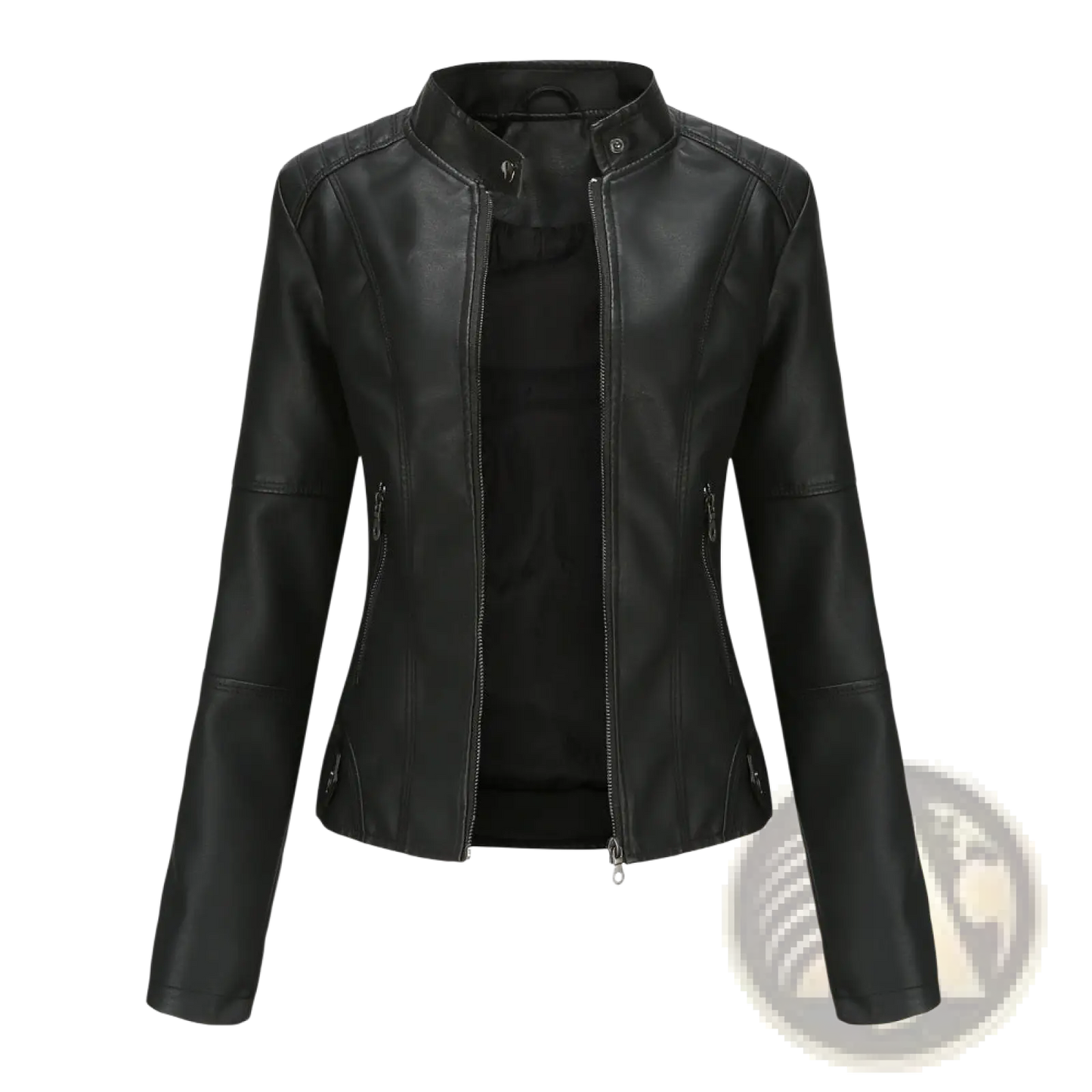 Faux Leather Moto Jacket Slim Fit Stand Collar