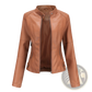 Faux Leather Moto Jacket Slim Fit Stand Collar