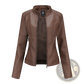 Faux Leather Moto Jacket Slim Fit Stand Collar Coat