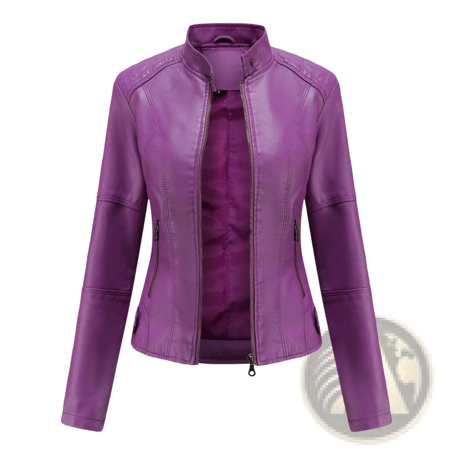 Faux Leather Moto Jacket Slim Fit Stand Collar Coat