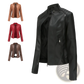 Faux Leather Moto Jacket Slim Fit Stand Collar Coat
