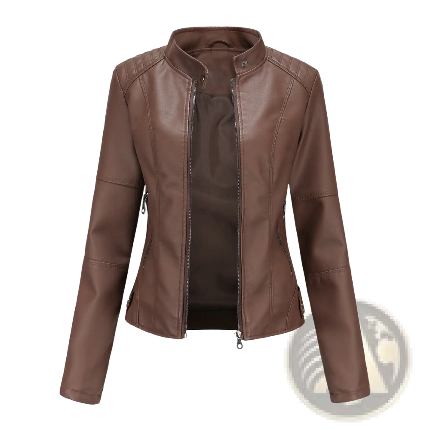 Faux Leather Moto Jacket Slim Fit Stand Collar