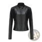 Faux Leather Moto Jacket with Stand Collar