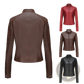Faux Leather Moto Jacket with Stand Collar