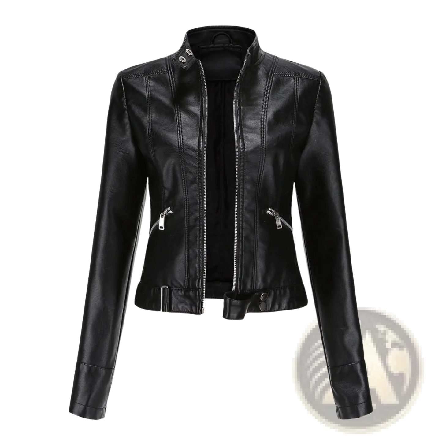Faux Leather Moto Jacket with Stand-up Collar