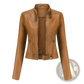 Faux Leather Moto Jacket with Stand-up Collar