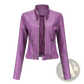 Faux Leather Moto Jacket with Stand-up Collar