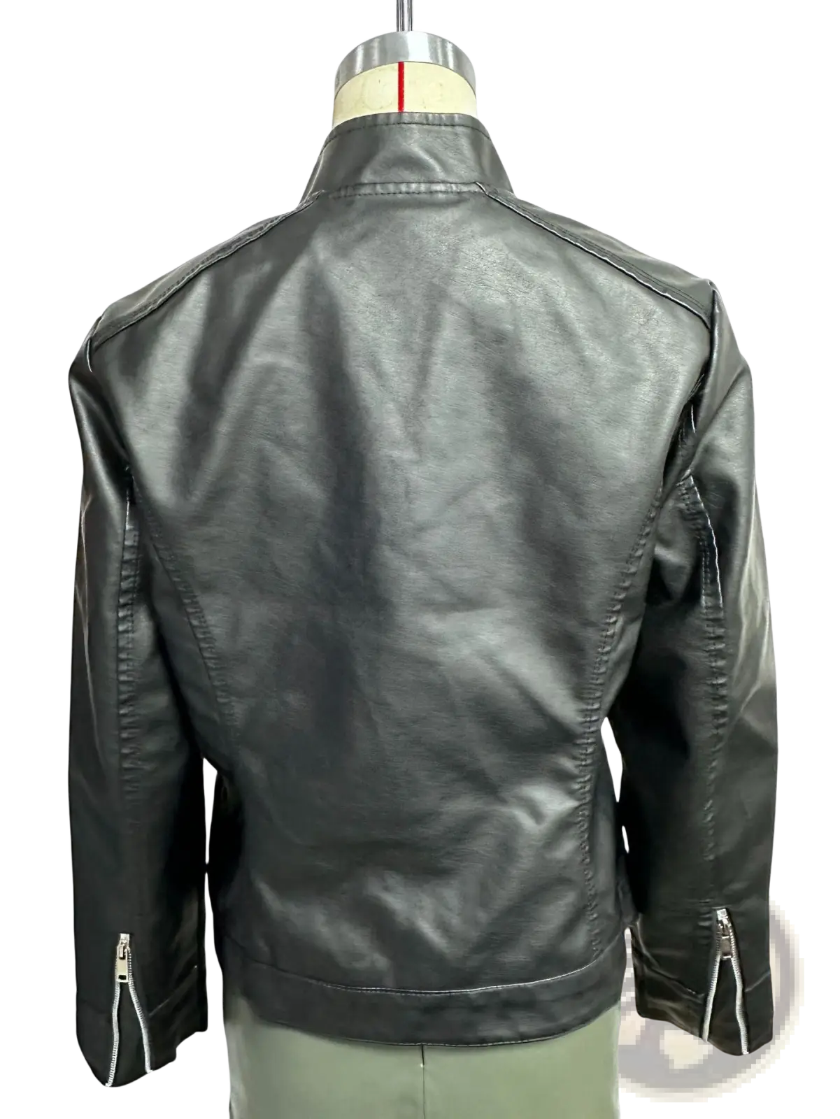 Faux Leather Moto Jacket with Stand-up Collar