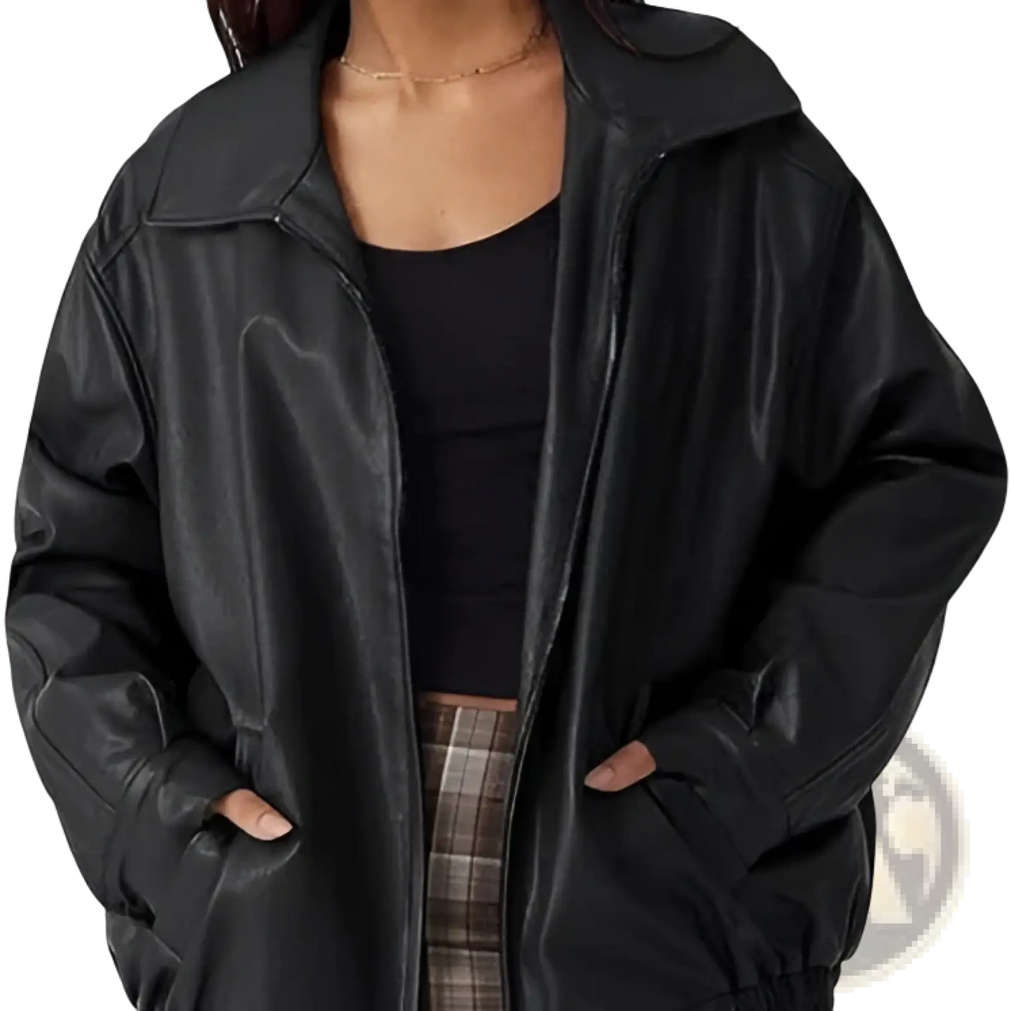 Faux Leather Motorcycle Jacket Plus Size Women's Bomber
