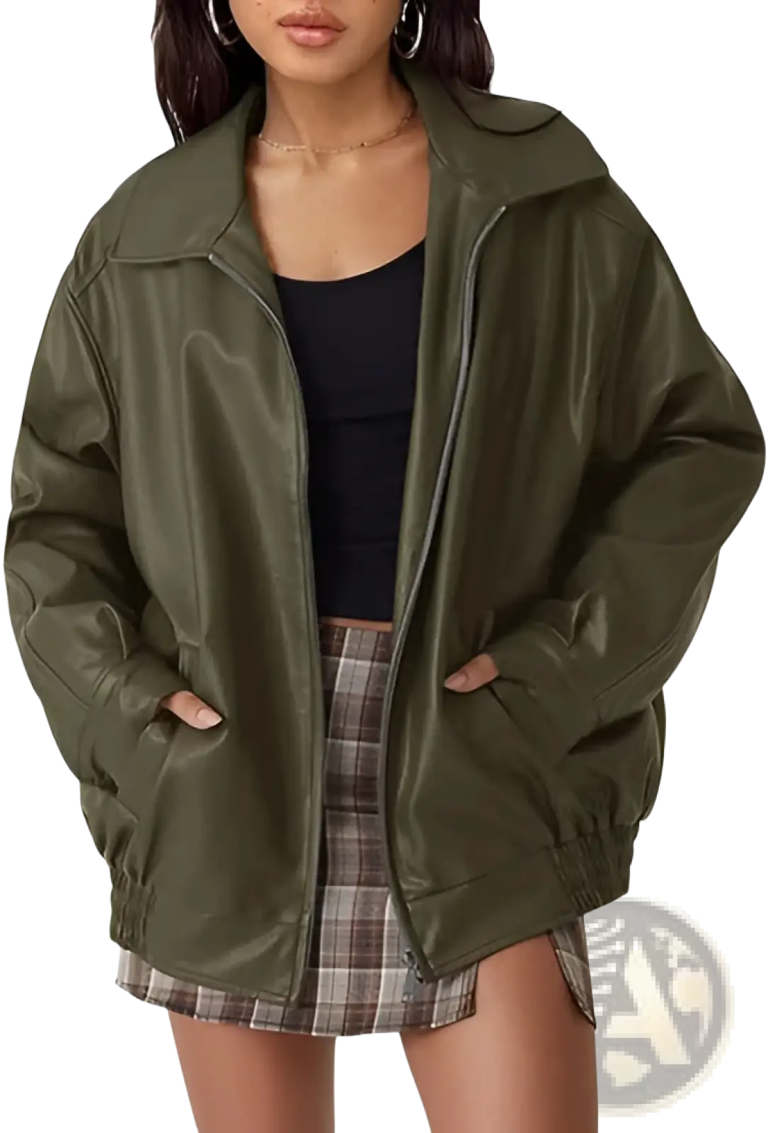 Faux Leather Motorcycle Jacket Plus Size Women's Bomber