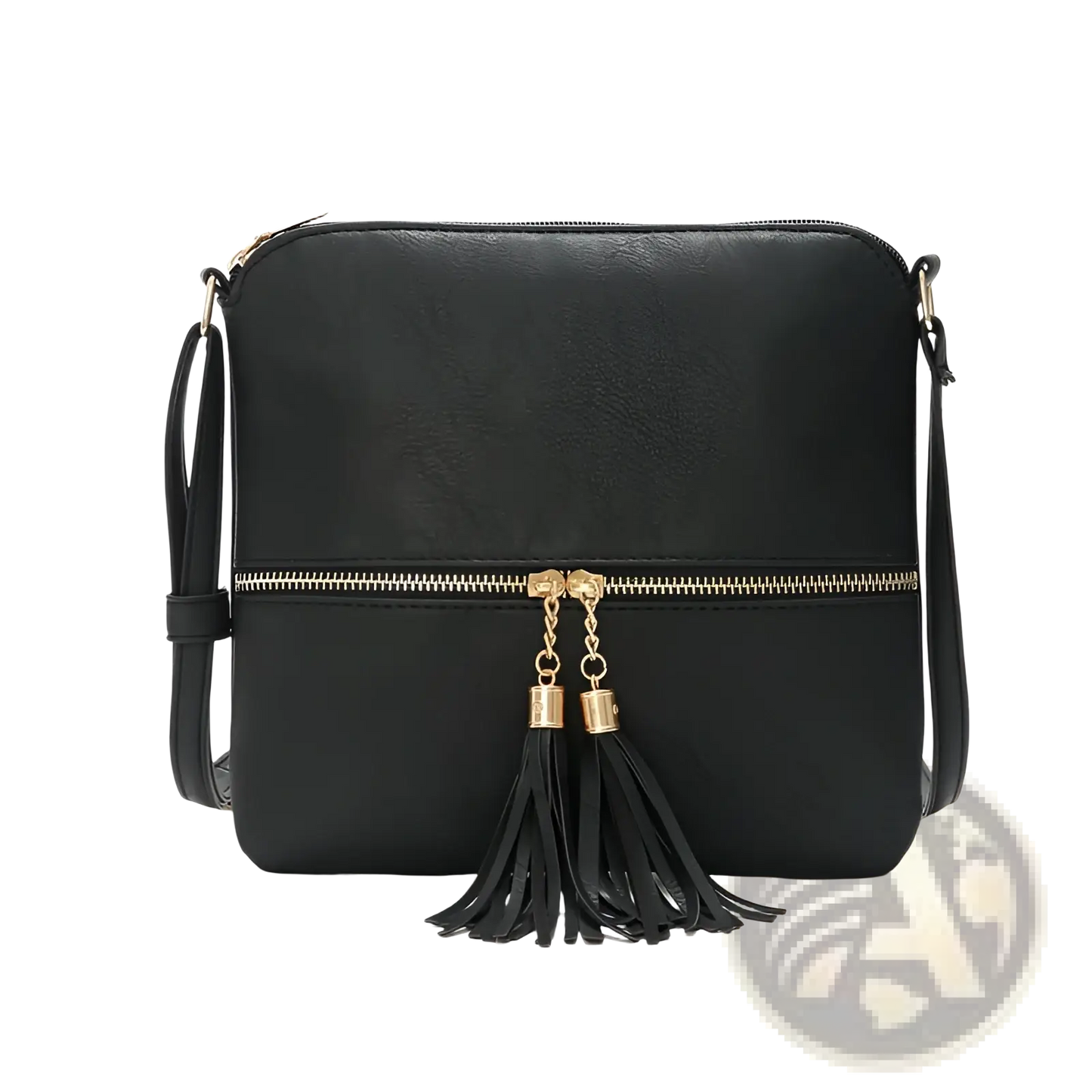 Faux Leather Tassel Crossbody Bag with Zipper Detail