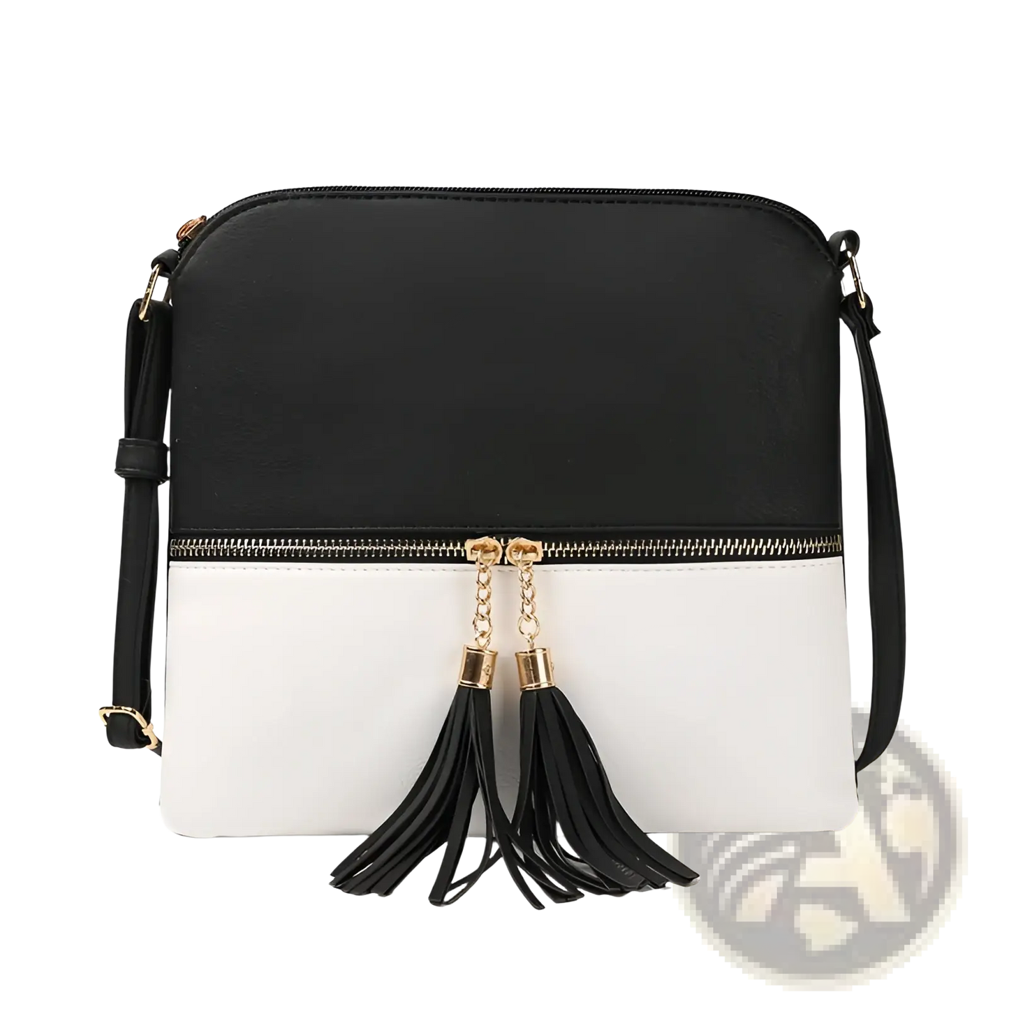 Faux Leather Tassel Crossbody Bag with Zipper Detail