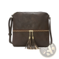 Faux Leather Tassel Crossbody Bag with Zipper Detail