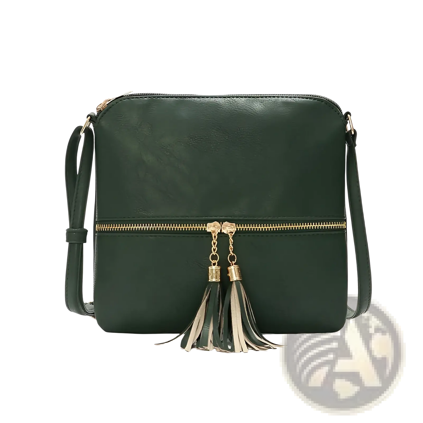Faux Leather Tassel Crossbody Bag with Zipper Detail