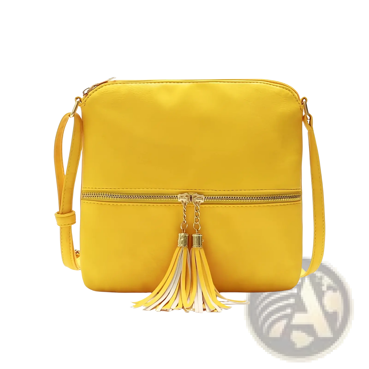 Faux Leather Tassel Crossbody Bag with Zipper Detail