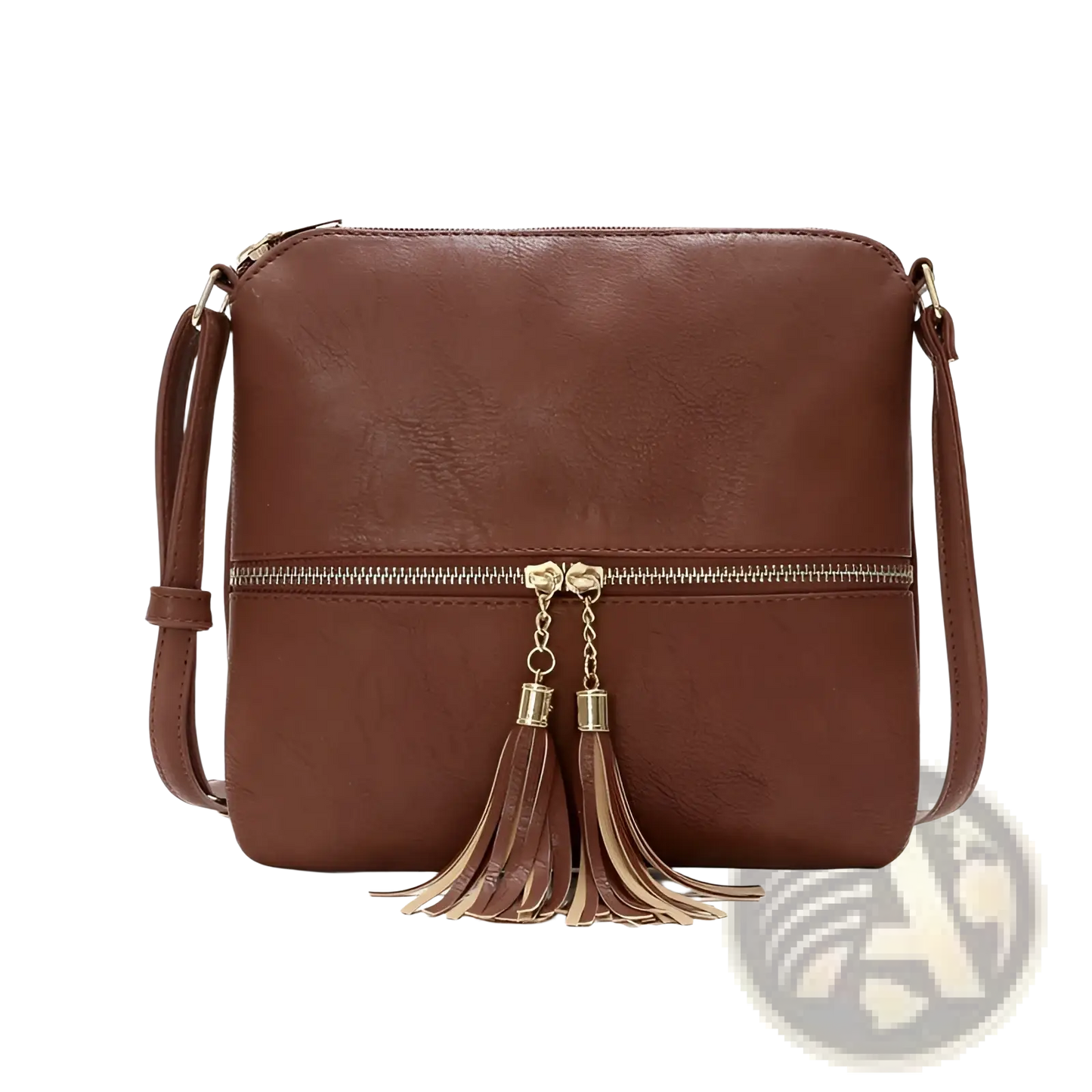Faux Leather Tassel Crossbody Bag with Zipper Detail