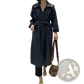 Faux Leather Trench Coat Belted Long Windbreaker Jacket