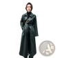 Faux Leather Trench Coat Belted Long Windbreaker Jacket