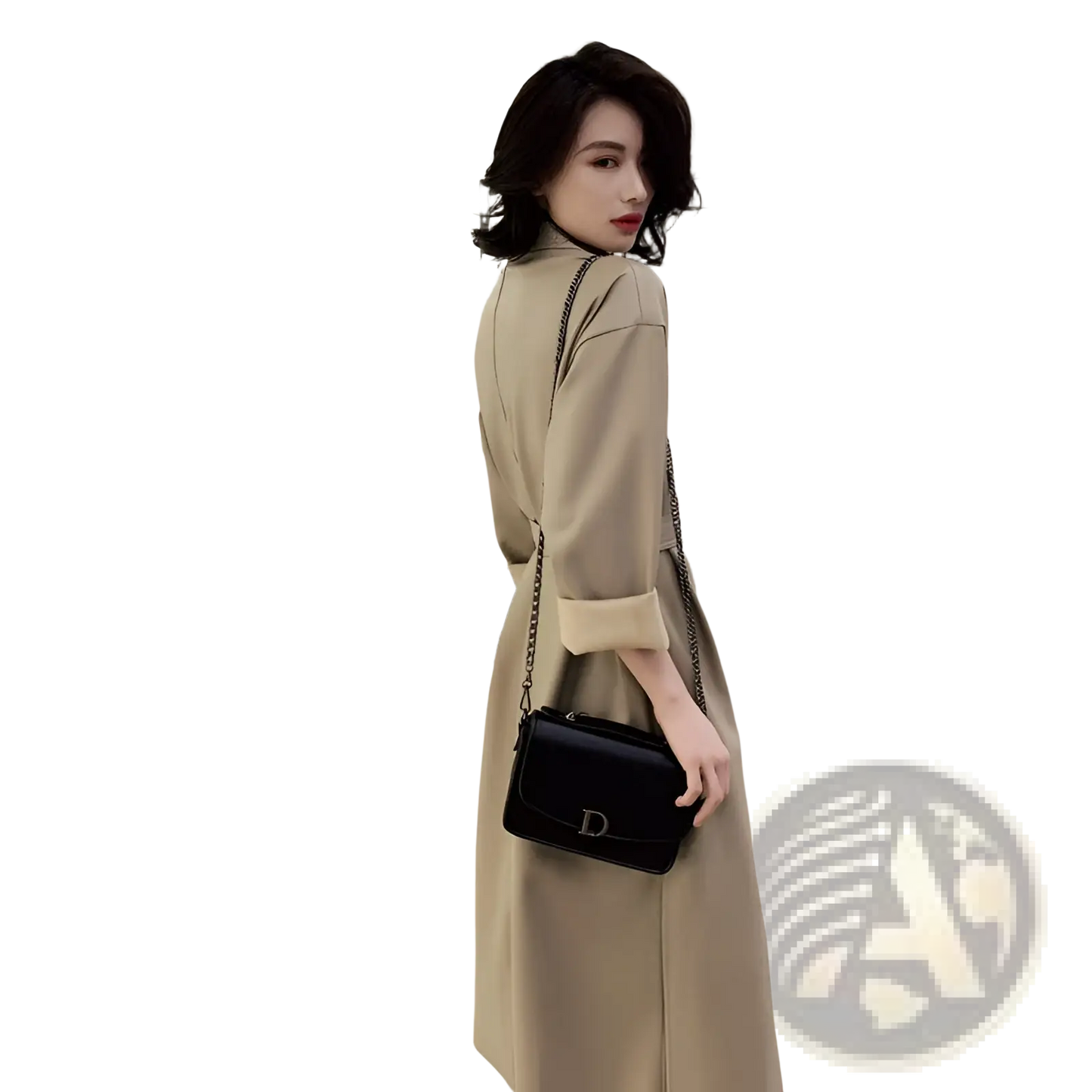 Faux Leather Trench Coat Belted Long Windbreaker Jacket