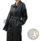 Faux Leather Trench Coat Belted Long Windbreaker Jacket