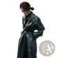 Faux Leather Trench Coat Belted Long Windbreaker Jacket