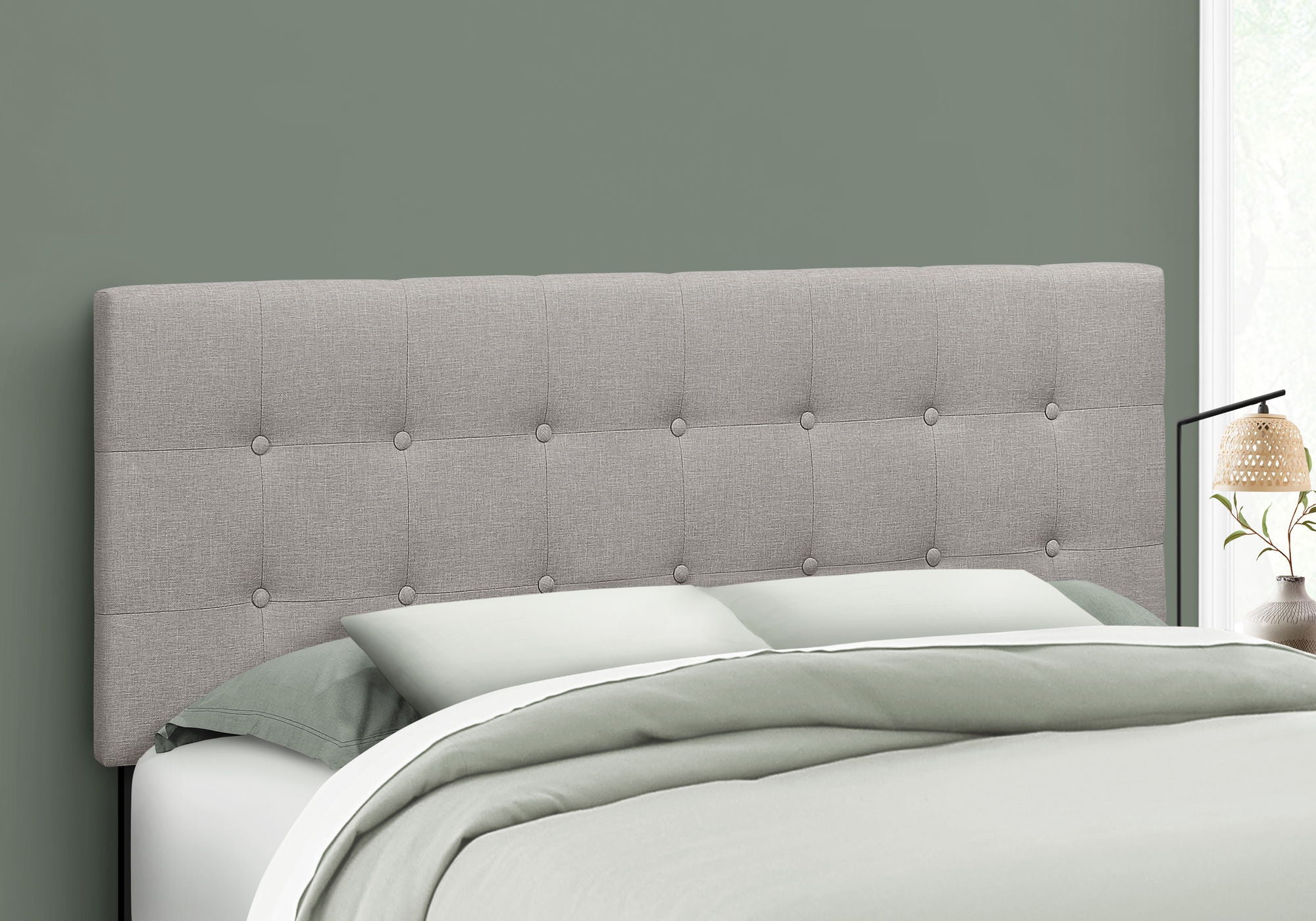 Queen Size Upholstered Gray Headboard