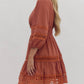 Entro - Rust Lace Inset Smocked Waist Short Dress